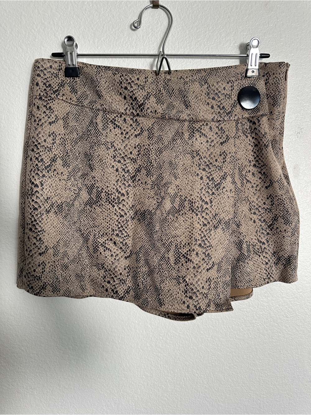 Zara Snake-Print Mini Skort in Taupe and Black